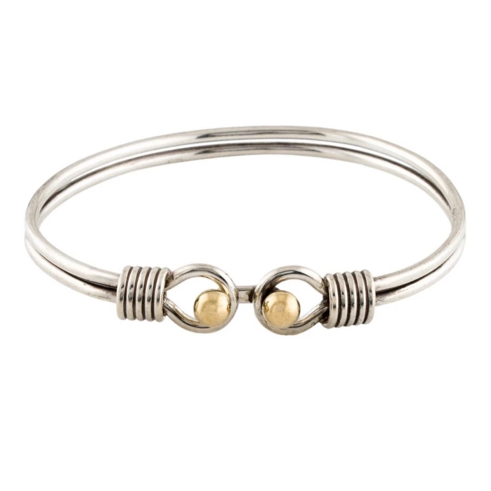 Rare Tiffany & Co. Sterling Silver & 18k Gold Double Hook & Eye Bangle Bracelet